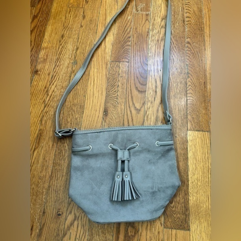 NEW gray vegan suede adjustable strap purse